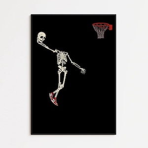 Dunk squelette - tailles d&#39;impression A4 et A3 - Art mural - Illustration de basket-ball - Air Jordan