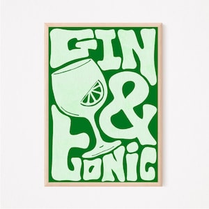 Impression gin tonic - tailles d'impression A4 et A3 - art mural - affiche de cocktail - formes groovy avec effet texturé - art funky