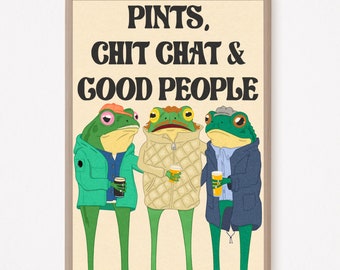 Frogs with Pints Illustration Guinness - Wall Art Print - A4 & A3 Print sizes - Fun and Groovy Gift Idea