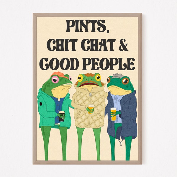 Frogs with Pints Illustration Guinness - Wall Art Print - A4 & A3 Print sizes - Fun and Groovy Gift Idea