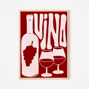 Rotwein Vino Bauhaus Druck - A4 & A3 Druckgrößen - Wandkunst - Cocktail Poster - Groovy Formen mit Struktureffekt