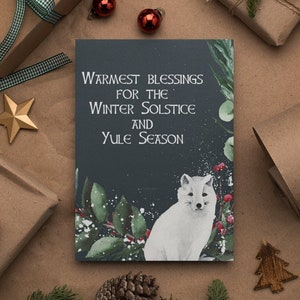 Yule Cards - Arctic Fox With Winter Berries Yule Card - Pagan Christmas Card, Wiccan Card, Witchy Card - Pagan Gift, Wiccan Gift, Wiccan