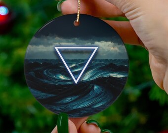 Yule Ornament - Water Symbol - Ceramic Witchy Pagan Wiccan Yule ornament for Yule Tree, Christmas Tree, or Yule decor, wiccan gift, pagan