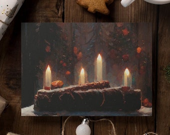 READY to SHIP Yule Cards - Yule Log With Candles - Pagan Christmas Card, Wiccan Card, Witchy Card Yule Gift - Single Card