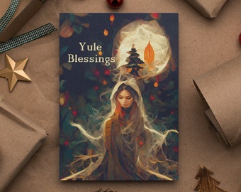 READY to SHIP Yule Cards - Yule Blessings - Praying Witch - Pagan Christmas Card, Wiccan Card, Witchy Card - Single Card