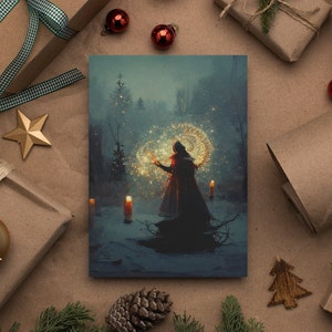 Yule Cards - Witchy Yule Card - Casting The Circle - Pagan Christmas Card, Wiccan Card, Witchy Card