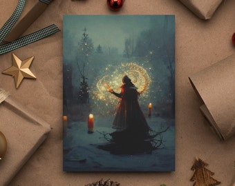 Witchy Yule Card: Casting the Circle - Pagan Christmas Cards | Winter Solstice Card