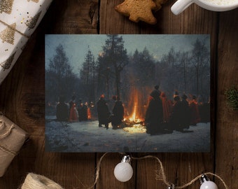 READY to SHIP Yule Cards - Witchy Bonfire On The Winter Solstice - Pagan Christmas Card, Wiccan Card, Witchy Card - Yule Gift, Single