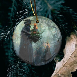 Pagan Yule Ornament - Masculine Witch with in the woods with tree Ornament - Blessed Yule! Ceramic ornament for Yule Tree or Christmas Tree