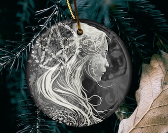 Witchy Yule Ornament - Ceramic Ornament - Wiccan Ornament - Christmas Ornament Pagan Ornament - Pagan gift, Pagan Man Gift, solstice decor