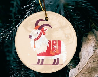 Witchy Yule Goat Ornament - Ceramic Ornament - Cute Julbock Ornament - Christmas Ornament Pagan Ornament - Pagan Man Gift, solstice decor