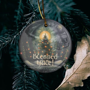 Blessed Yule Ornament - Yule Tree on the Winter Solstice - Blessed Yule! Ceramic ornament for Yule Tree or home decor wiccan pagan heathen