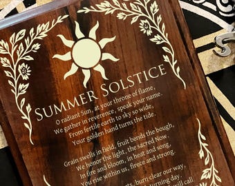 Summer Solstice Invocation Plaque | Pagan Altar Art | Litha Prayer | Witchy Decor | Wheel of the Year Wall Hanging | Sabbat Gift