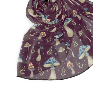 Purple & Blue Mushroom Veil | Head Scarf - Witchy scarf perfect for veiling or fashion - Witch&#39;s veil, Pagan veil - head covering for witch