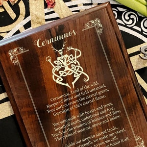 CERNUNNOS Prayer Wall Plaque | Horned God Invocation | Wood wall hanging pagan gift pagan man gift Wiccan Altar, Celtic Pagan