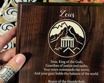 ZEUS Prayer Wall Plaque | Zeus Invocation | Hellenic Pagan Art, Witchy Decor Pagan Home Decor King of the Gods Greek Pantheon Gift | Thunder