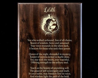 LILITH Prayer Plaque | Wood Altar Art | Serpent Moon Goddess Wall Hanging | Pagan Witch Decor for Devotees of Lilith