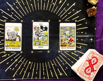 3 Card Spread Tarot Cloth - Night Sky Celestial Tarot Reading Mat - Three Card Reading Cloth for Divination | 18" × 14"