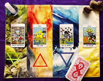 4 ElementeTarot-Lesetuch - Erde Luft Feuer Wasser Tarot-Lesematte - TarotKarten-Lesetuch zum Wahrsagen | 43 cm × 36 cm