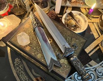 Goddess Athame Ritual Knife – 8″ Blade Pewter & Steel, Witchcraft Altar Tool with a Goddess on the Handle