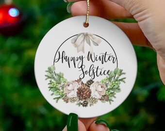 Winter Solstice Ornament - Ceramic Yule Wreath, Pagan Gift