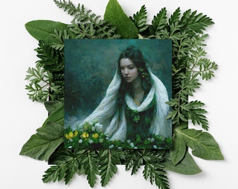 Brigid With Flowers - Oeuvres d'art d'autel Imbolc - Chariot plat (enveloppe incluse) Chandeliers, wicca, wicca, païen, celtique