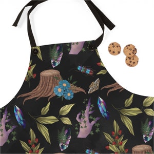 Kitchen Witch Apron - Featuring crystals, berries, trees and witchy hands -  One Size - witchy gift, wiccan gift