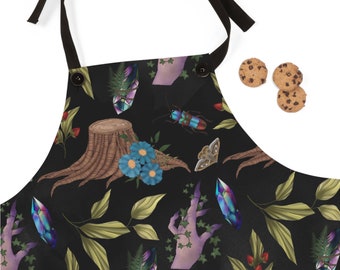 Kitchen Witch Apron - Featuring crystals, berries, trees and witchy hands -  One Size - witchy gift, wiccan gift