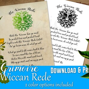 Wiccan Rede Printable Book of Shadows Grimoire Page - Greenman Design - Downloadable 8.5x11&quot; and A5 formats included