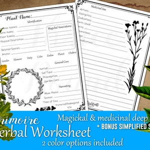 Downloadable Grimoire Herbal Worksheet (DEEP DIVE) - Book of Shadows Page for herbalism, herbal magic Green Witch Witchcraft