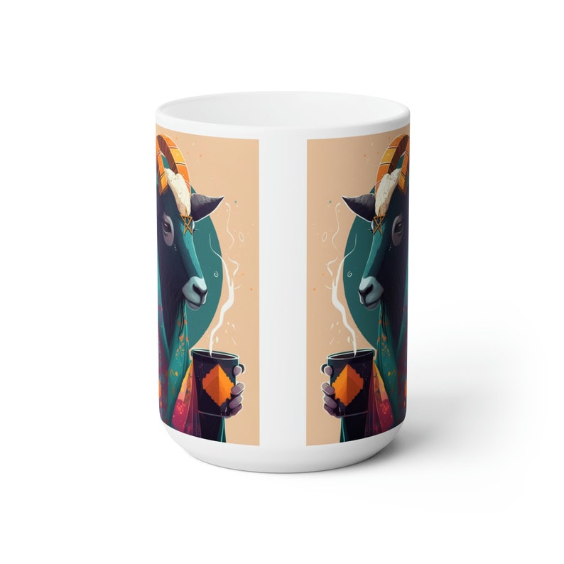 Cozy Baphomet Mug - 15oz White Mug - Cute Baphomet sipping tea | modern design | witchy mugs | satanic mug | goat mug | cottagecore image 3
