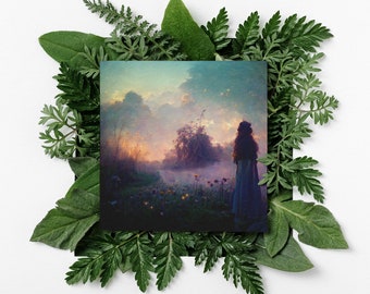 Ostara Altar Art - Witch Goddess On The Dawn Of Ostara - witchy art, pagan art, wiccan art, sabbat art, spring equinox, purple clouds