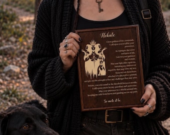 HEKATE Prayer Wall Plaque - Hecate Decor - Wooden wall hanging pagan gift pagan man gift witchy decor Hekate art, Hecate Altar, dark goddess