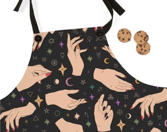 Kitchen Witch Apron - Witchy Hands and Symbols -  One Size - witchy gift, wiccan gift | Witchy Kitchen | Green Witch | Pagan Gift