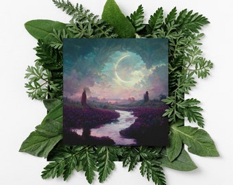 Dawn Of Ostara - Ostara Altar Art - Witchy Art, Pagan Art, Wiccan Art, Sabbat Art, Spring Inspired, Crescent Moon With Pastel River Decor