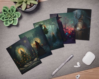 Yule Greeting Cards BLANK | 5 PACK - Set of Five Winter Solstice Greeting Cards for Pagans Witches Wiccans Witchy Yule Cards Pagan Christmas