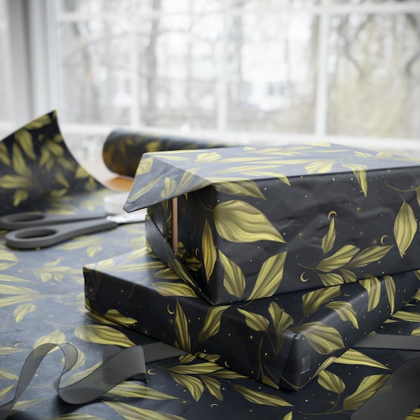 Garden Leaves Wrapping Paper - Green Witch giftwrap Yule Gift wrap - Herbalist Wrapping Paper Great for witchy gifts, birthday, pagan gift