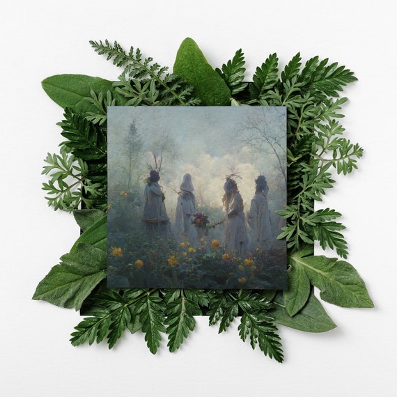 Ostara Ritual - Ostara Altar Art - Pagan art print, wiccan art, witchy art, coven of witches celebrating spring, Eostre goddess art