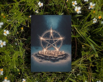 Imbolc Altar Art - Midwinter Pentagram - Flat Cart (Incl. Envelope) Candlemams, Wiccan, Wicca, Pagan, Celtic Esbat Sabbat artwork Witch