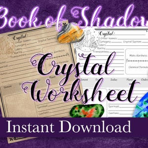 Book of Shadows Page - Crystal Worksheet - Printable Grimoire, Instant Download, Crystals, Gems, Stones, Magical properties, mystical witch