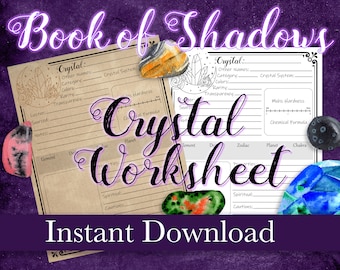 Crystal Properties Worksheet – Printable Book of Shadows Page (Digital Download)