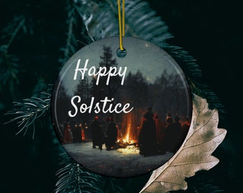Happy Solstice Pagan Yule Ornament - CERAMIC -  Blessed Yule Decoration for Yule Tree or Christmas Tree wiccan witch witchy decor witchcraft