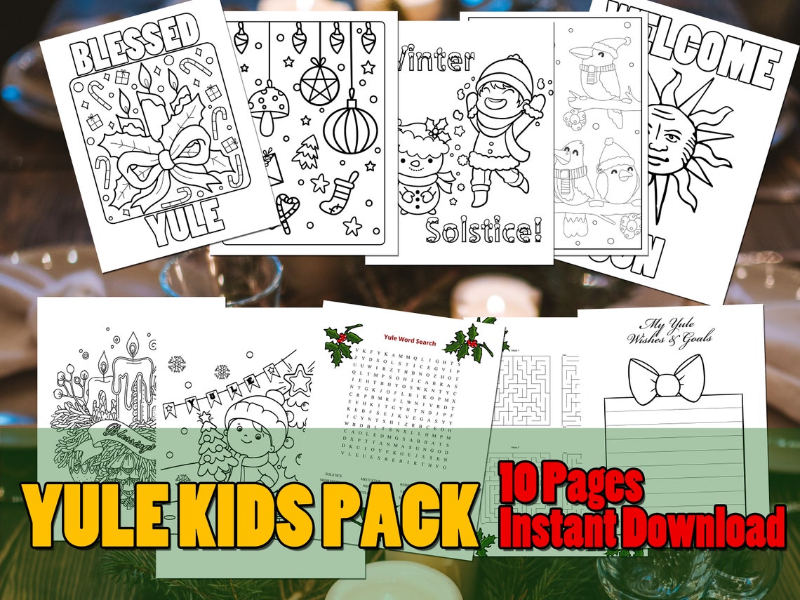 Printable Yule Activity Pack 10 Pages Including 7 Coloring | Etsy