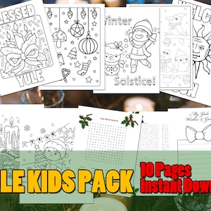 Printable Yule Activity Pack - 10 Pages including 7 Coloring Pages and 3 other activities - Pagan Parenting Winter Solstice Wiccan Wiccan