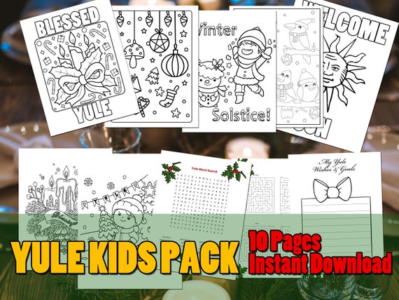 Printable Yule Activity Pack 10 Pages Including 7 Coloring | Etsy