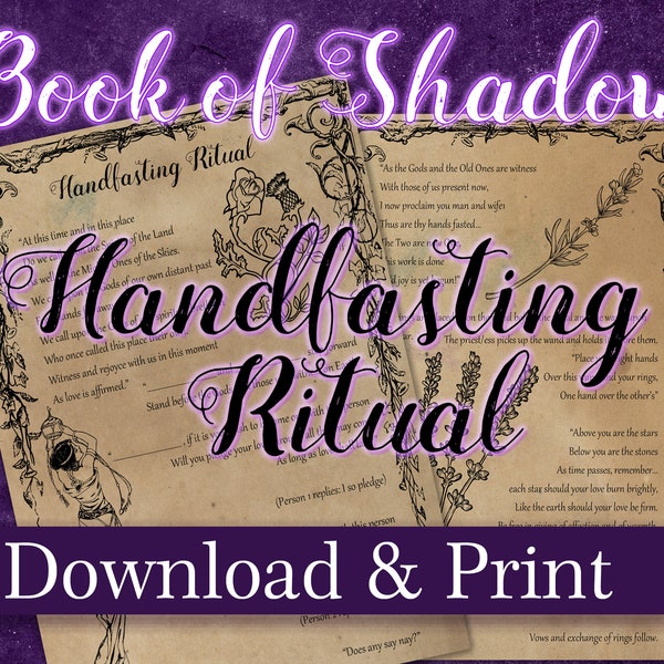 Handfasting Ritual - Download & Print - For your Grimoire or Book of Shadows Pages - Pagan wedding ceremony gender neutral same sex lgbt