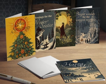 Yule Greeting Cards - 5 PACK | 3rd Edition | Vintage Style Winter Solstice Cards for Pagans, Witches, Wiccans - Witchy Cards Pagan Christmas