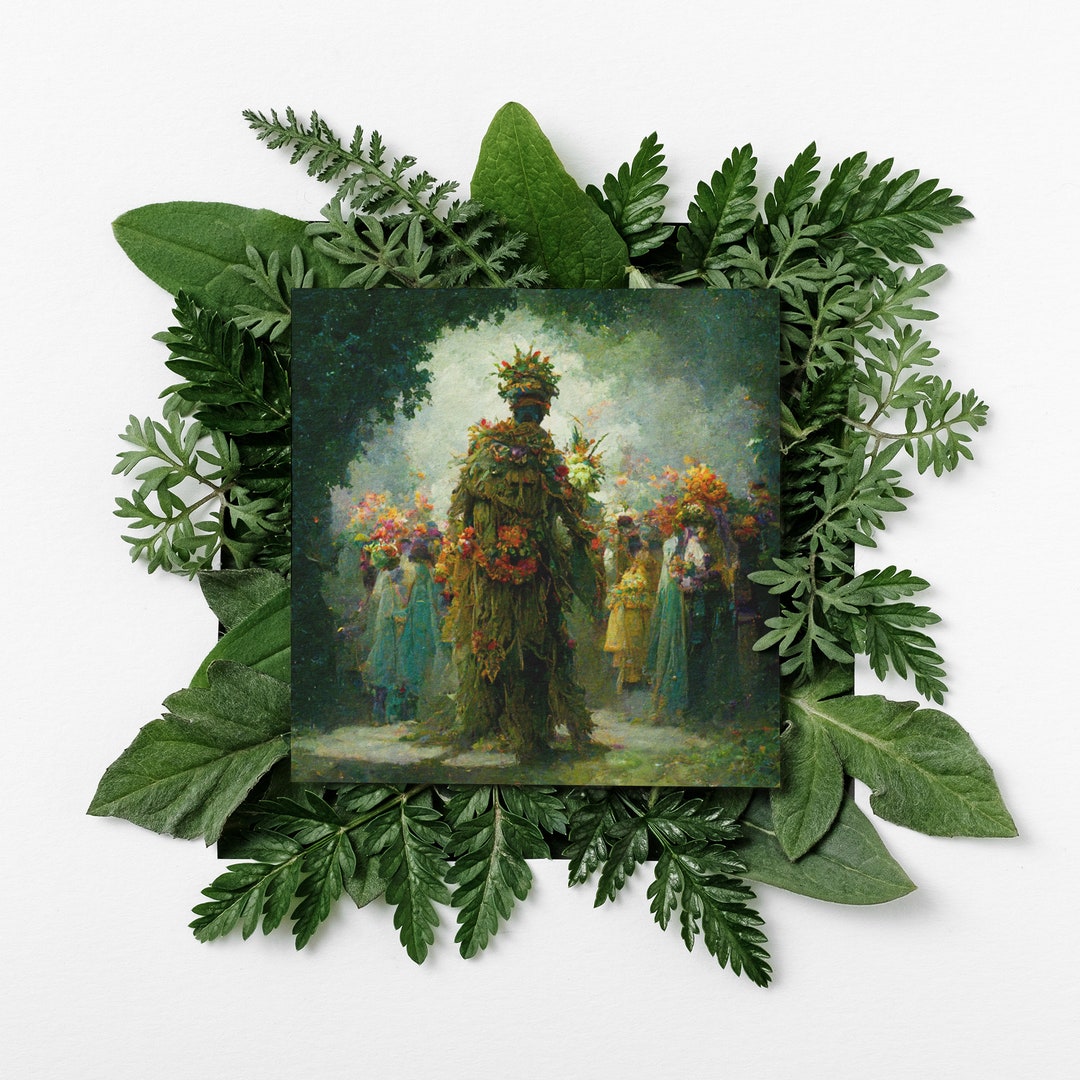 Beltane Celebration - Beltane Altar Art - Green Man May Day Art - Pagan