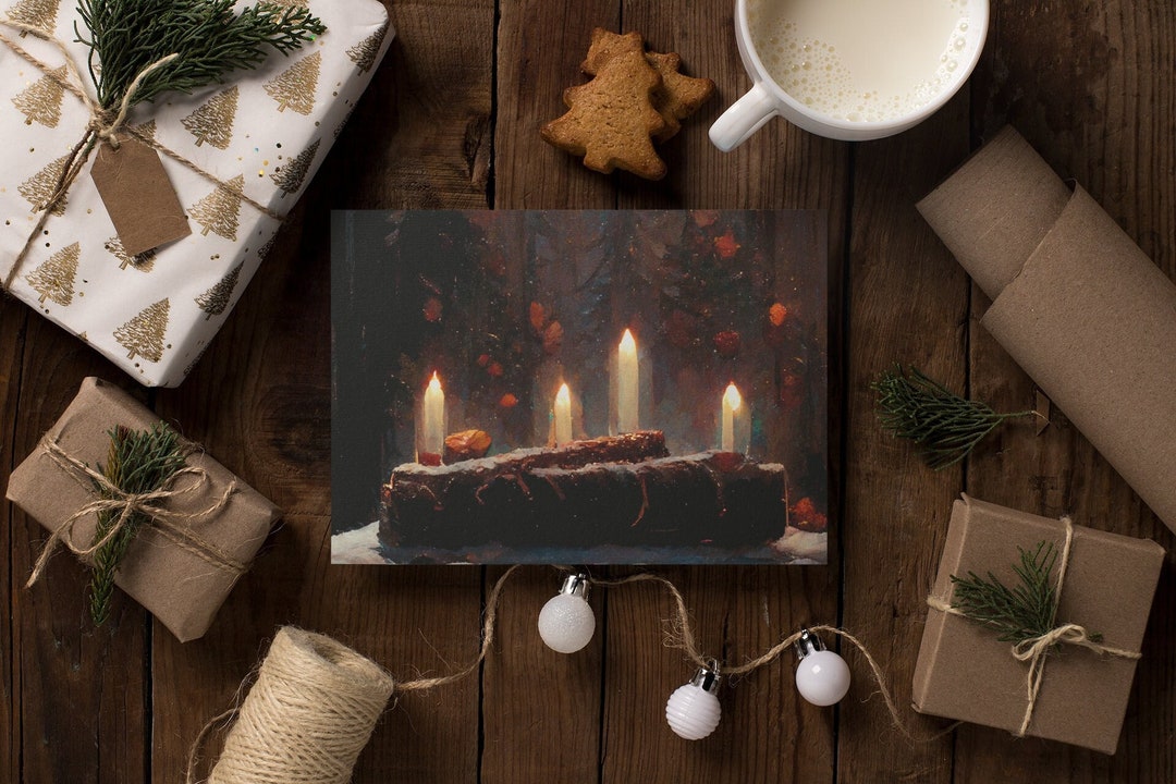 Yule Cards Yule Log With Candles Pagan Christmas Card, Wiccan Card