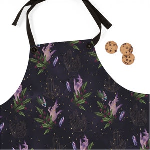 Kitchen Witch Apron - Featuring crystals botanicals and witchy hands -  One Size - witchy gift, wiccan gift, pagan gift, green witch